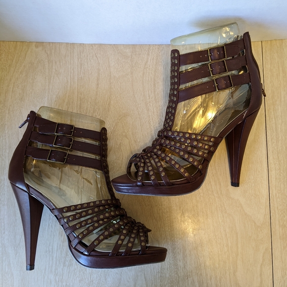 NWB Aldo Soroa Chocolate Brown Studded Heels size EU 38 US 8 - Picture 4 of 9
